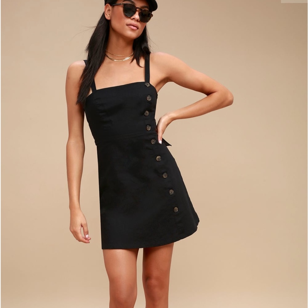 Lulu's Louetta Black Button-Down Mini Dress NWT